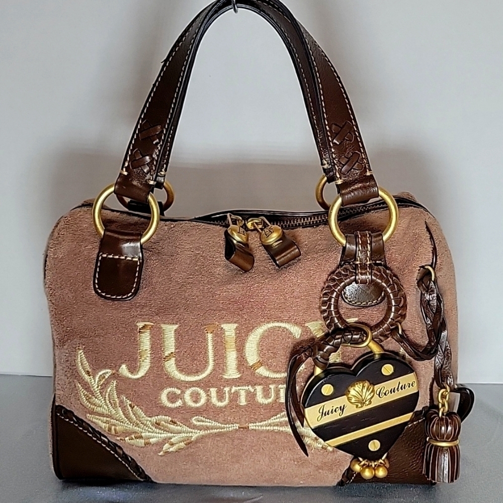 Y2k Vintage Juicy Couture Brown Terry Cloth Speedy Style Zip Around Purse Bag